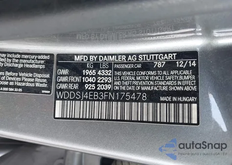 2015 Mercedes-Benz Cla 250 from USA, damaged, VIN WDDSJ4EB3FN175478